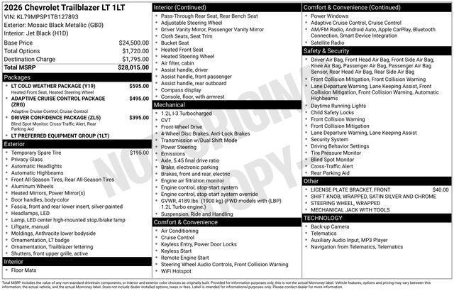 new 2026 Chevrolet TrailBlazer car, priced at $26,076