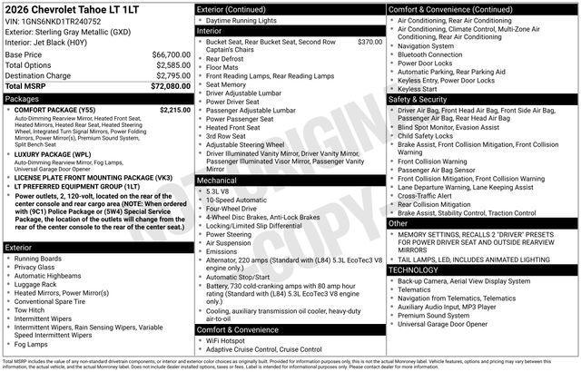 new 2026 Chevrolet Tahoe car, priced at $69,383