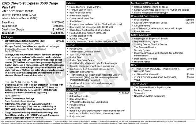 new 2025 Chevrolet Express 3500 car, priced at $50,661