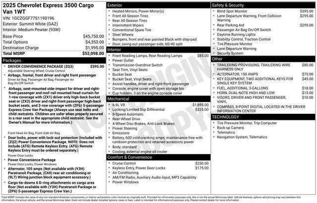 new 2025 Chevrolet Express 3500 car, priced at $52,548