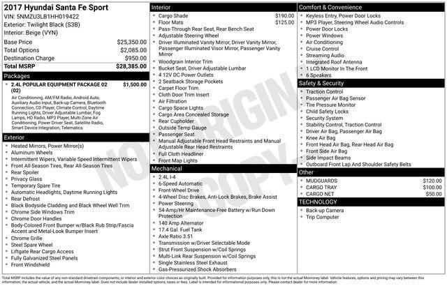 used 2017 Hyundai Santa Fe Sport car, priced at $13,497