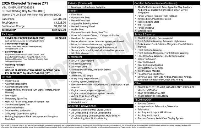 new 2026 Chevrolet Traverse car, priced at $49,623