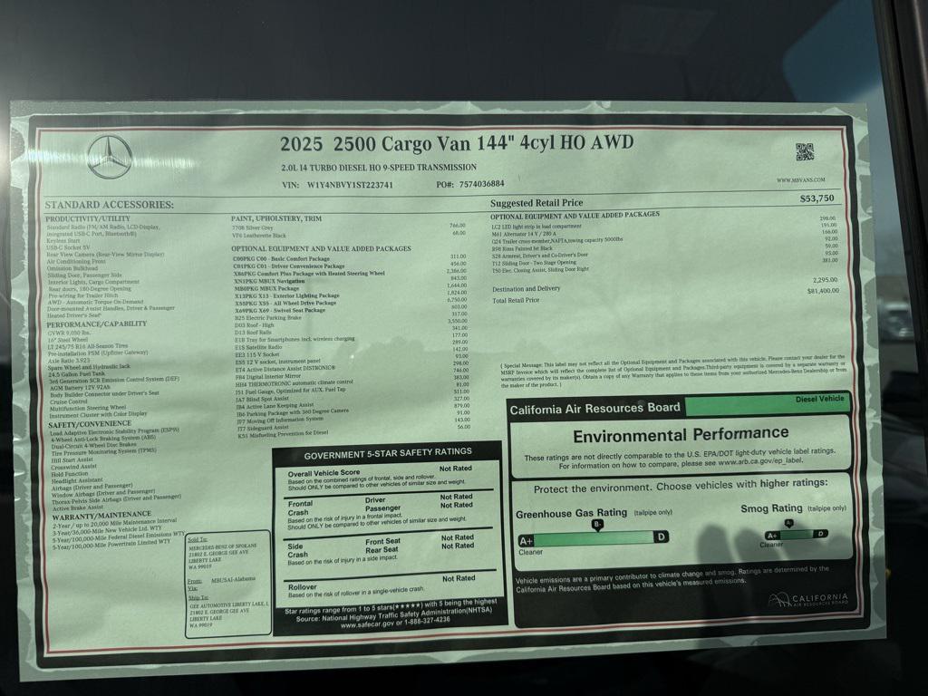 new 2025 Mercedes-Benz Sprinter 2500 car, priced at $81,400