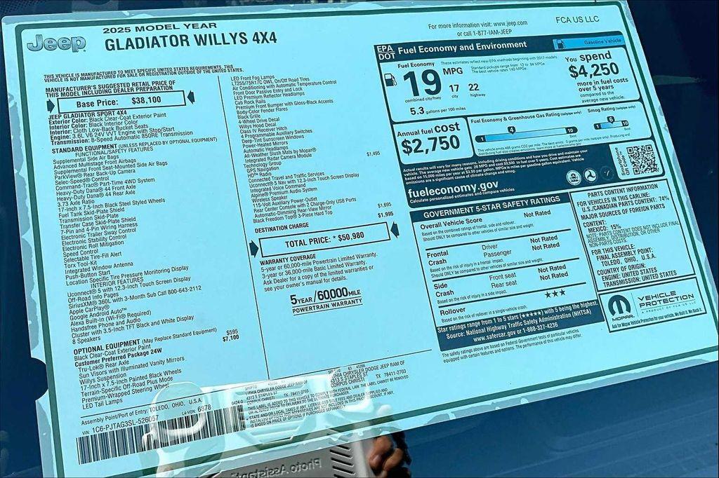 new 2025 Jeep Gladiator car, priced at $41,551