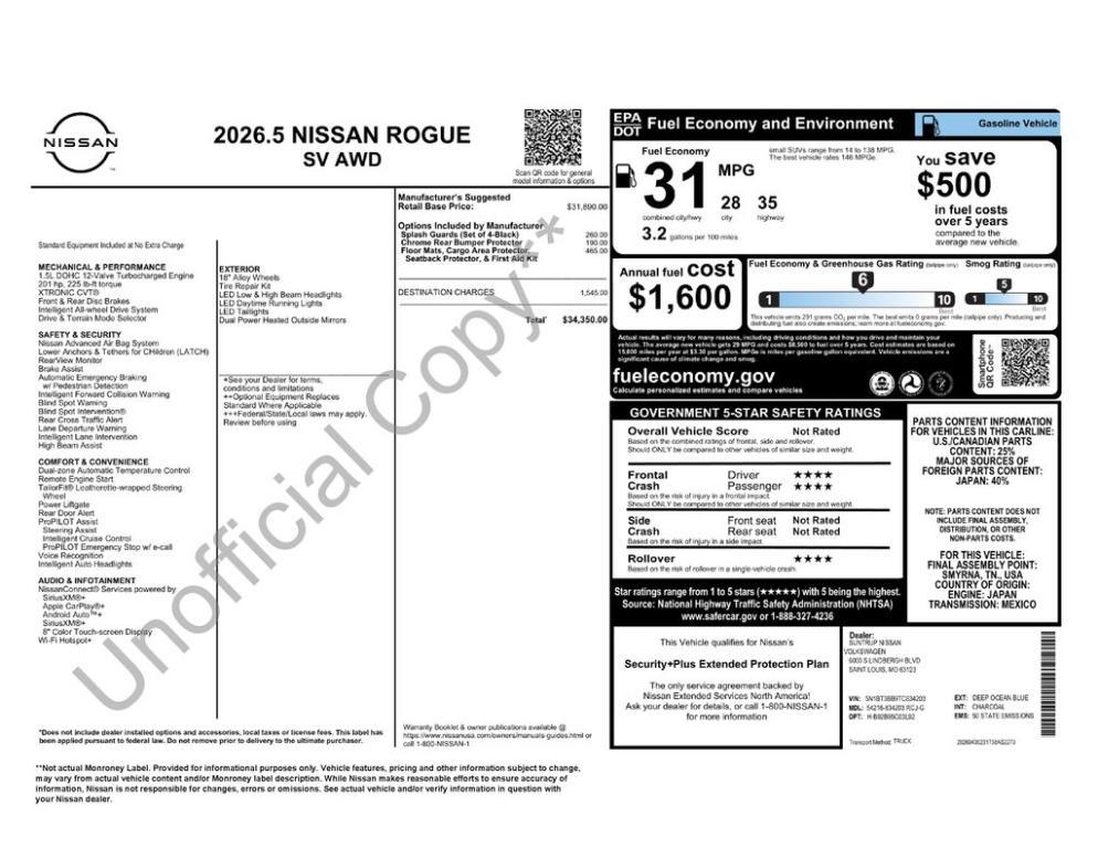 new 2026 Nissan Rogue car, priced at $30,850