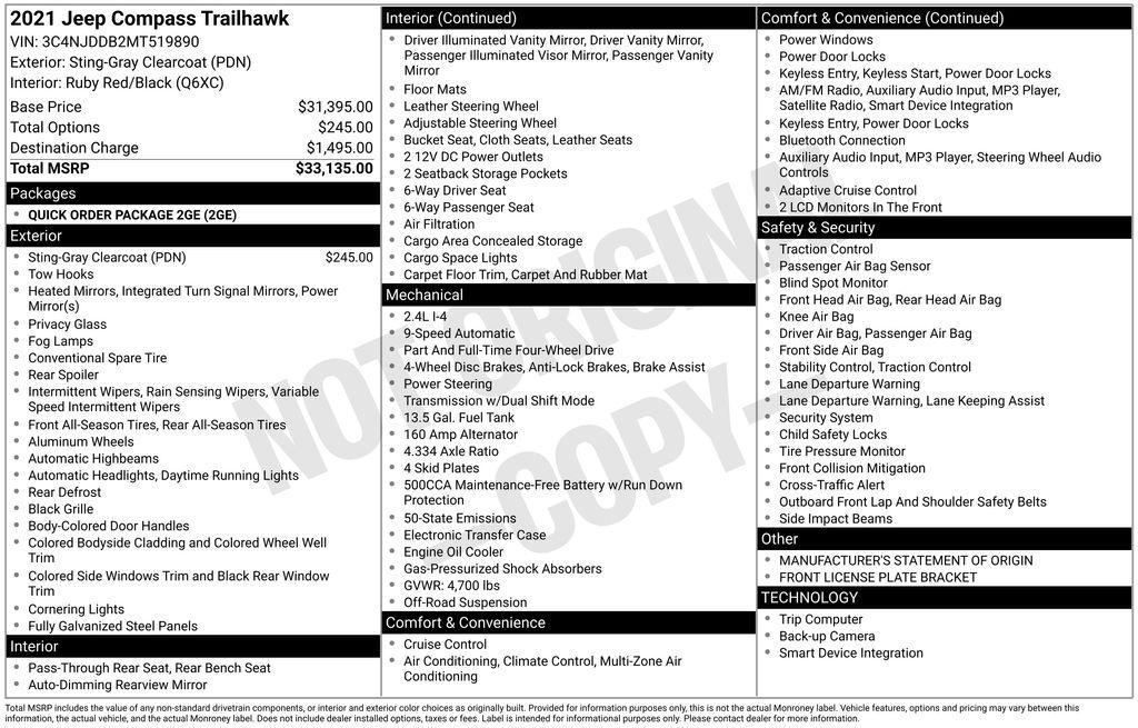 used 2021 Jeep Compass car, priced at $15,225