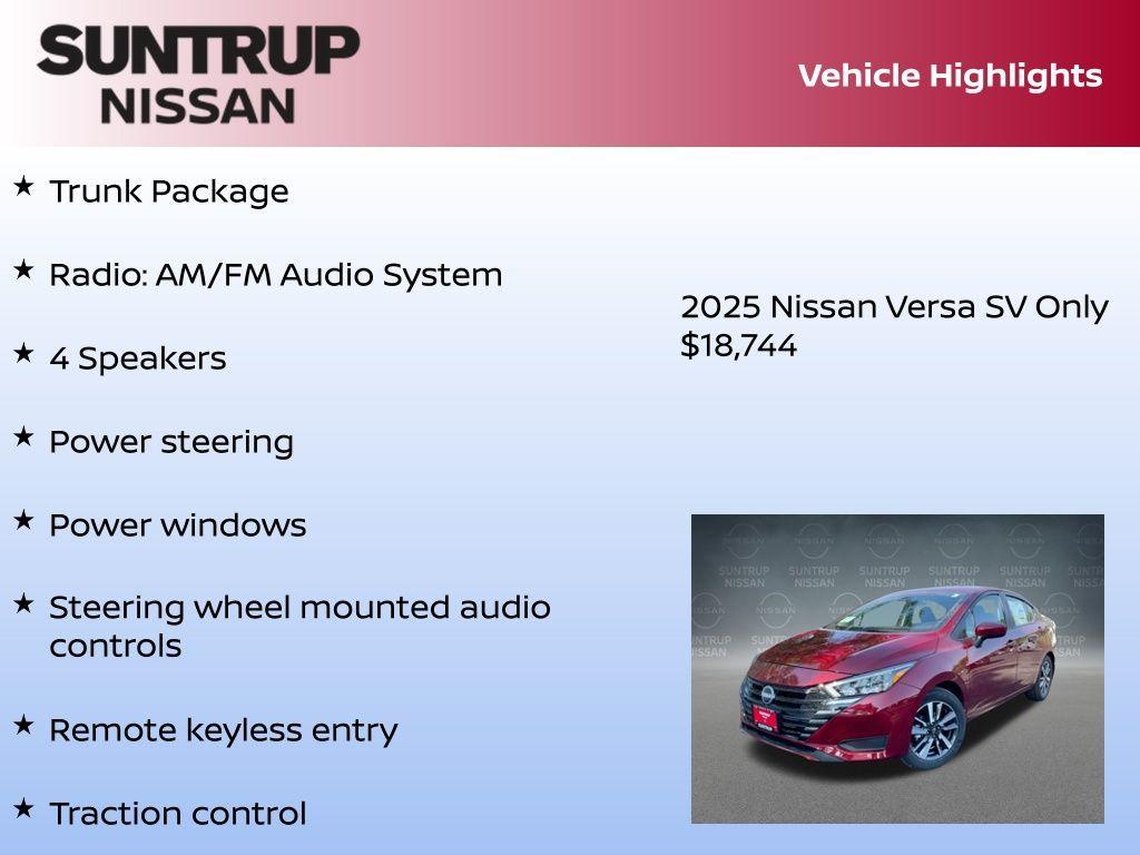new 2025 Nissan Versa car, priced at $18,744