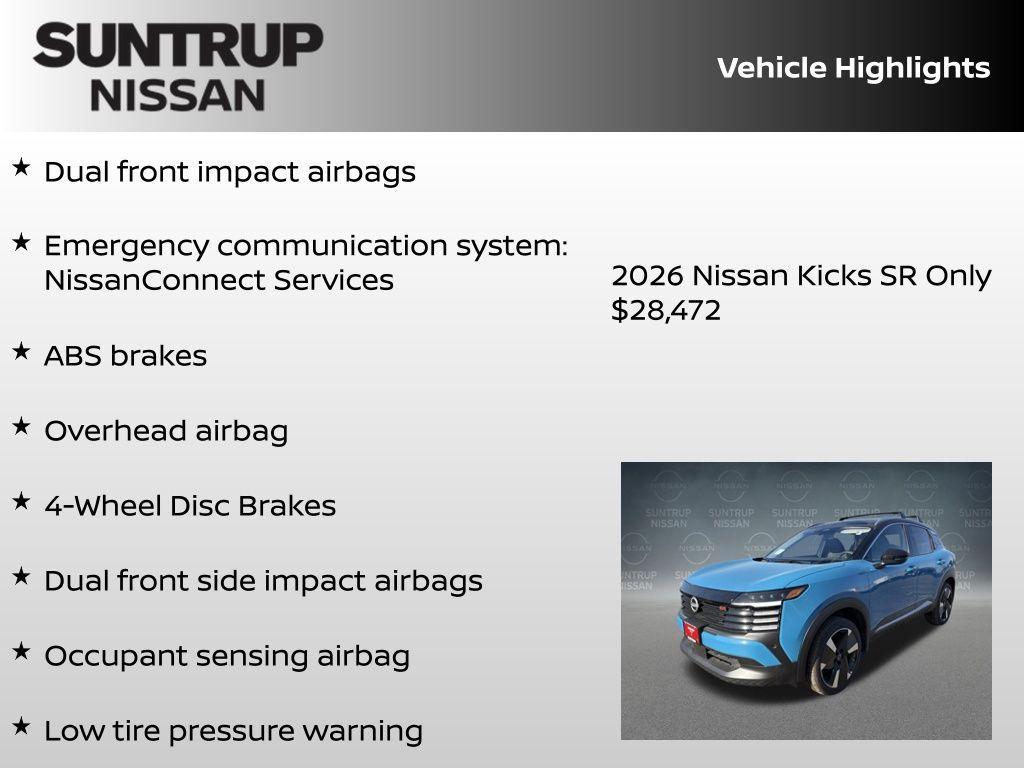 new 2026 Nissan Kicks car, priced at $28,472