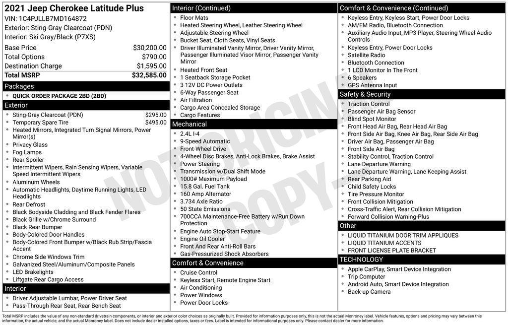 used 2021 Jeep Cherokee car, priced at $17,125