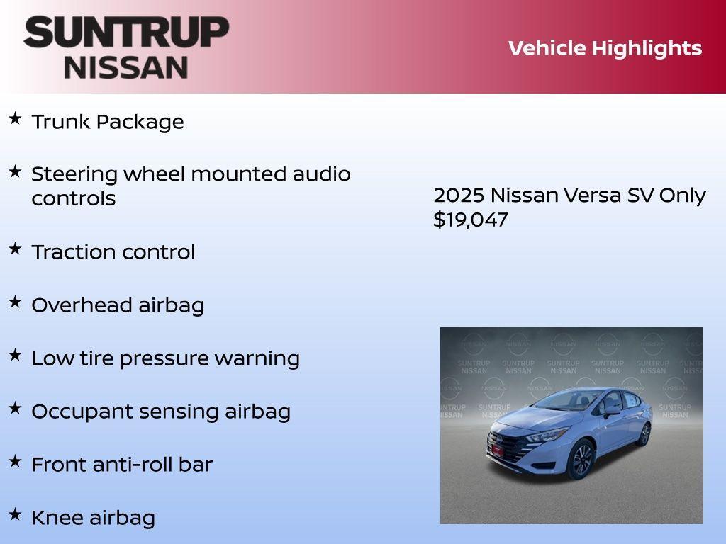 new 2025 Nissan Versa car, priced at $19,047