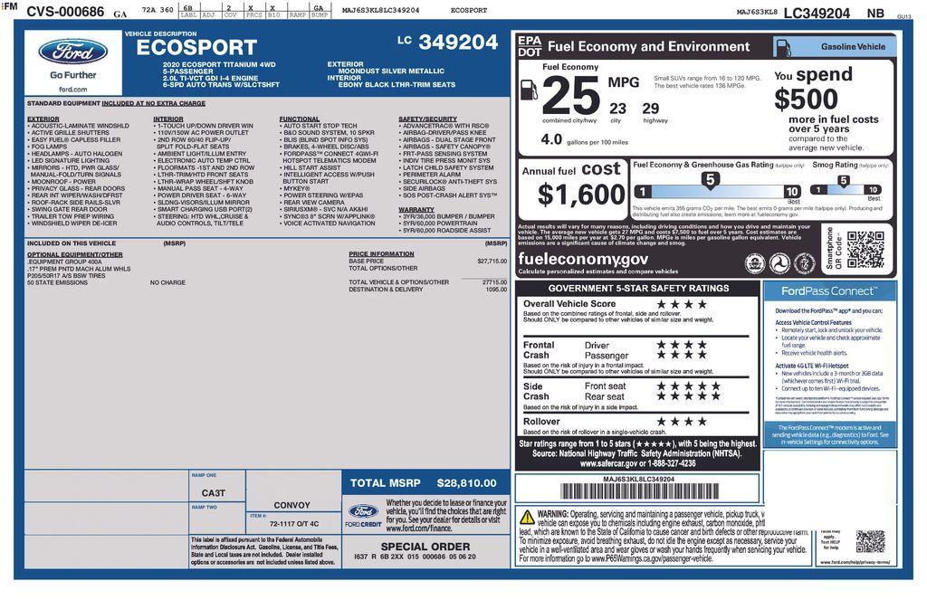 used 2020 Ford EcoSport car, priced at $13,825