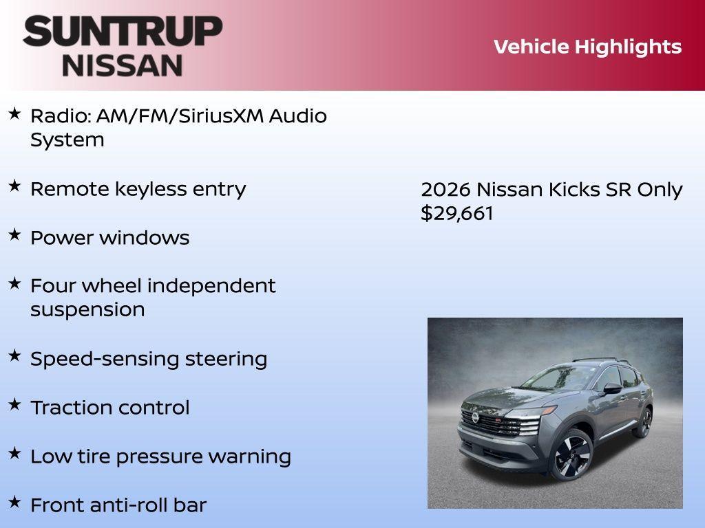 new 2026 Nissan Kicks car, priced at $29,661