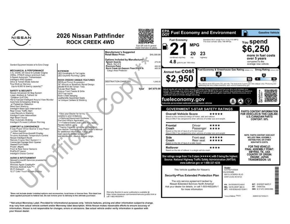 new 2026 Nissan Pathfinder car, priced at $41,662
