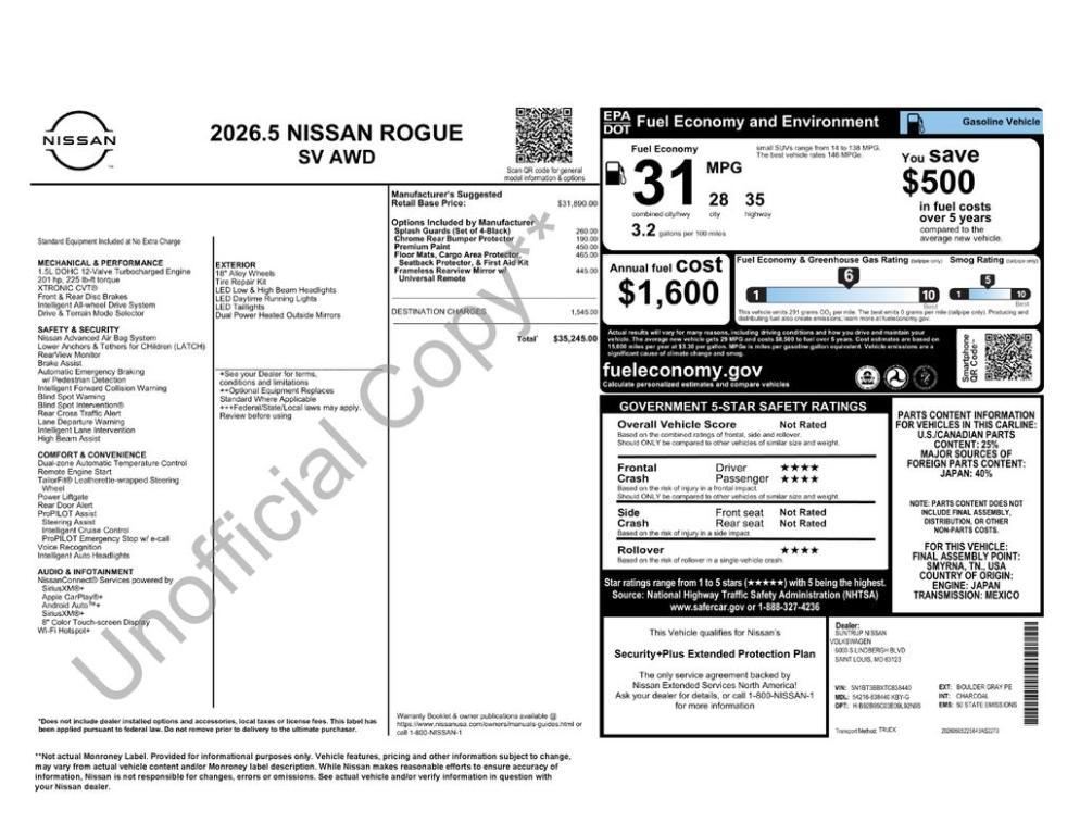 new 2026 Nissan Rogue car, priced at $31,745