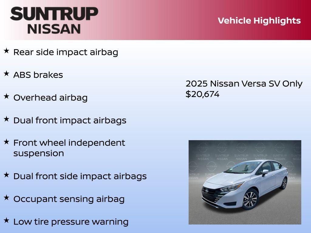 new 2025 Nissan Versa car, priced at $20,674