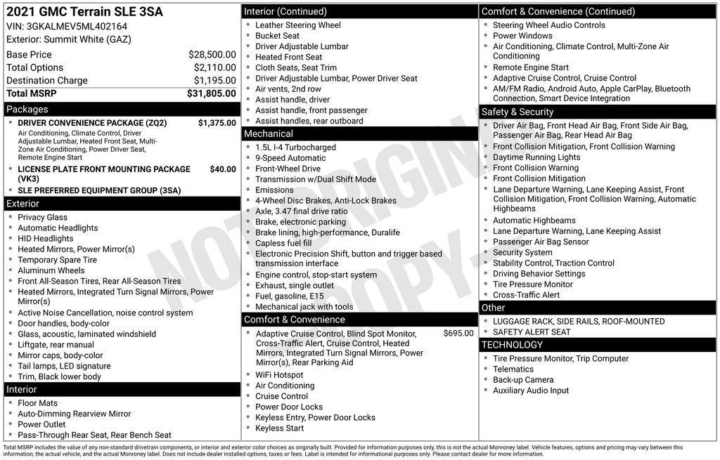 used 2021 GMC Terrain car, priced at $18,425