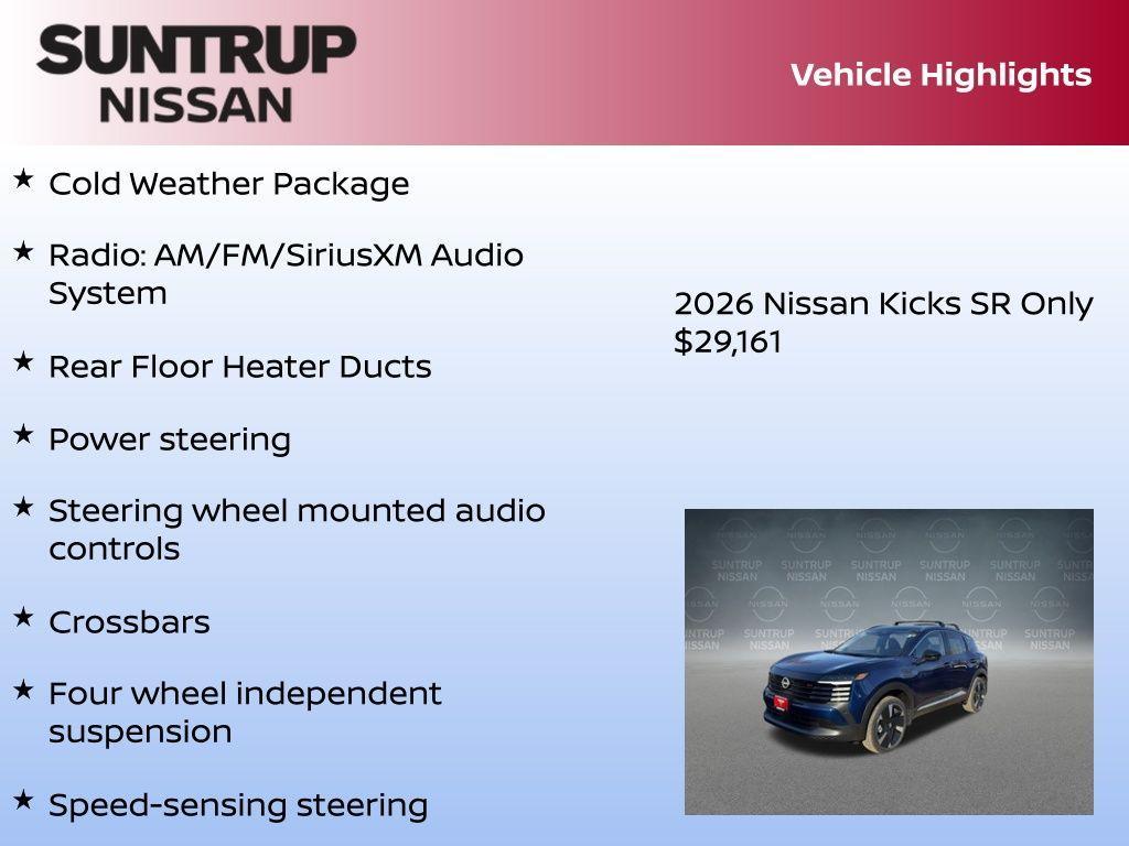 new 2026 Nissan Kicks car, priced at $29,161