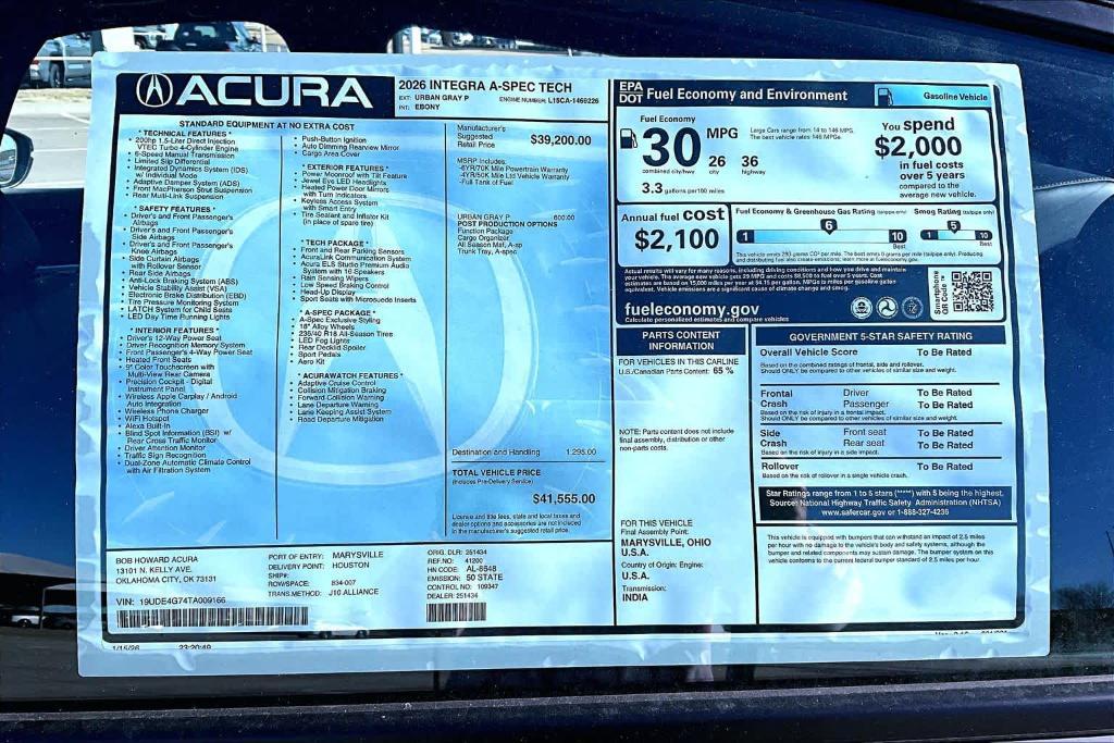 new 2026 Acura Integra car, priced at $41,555