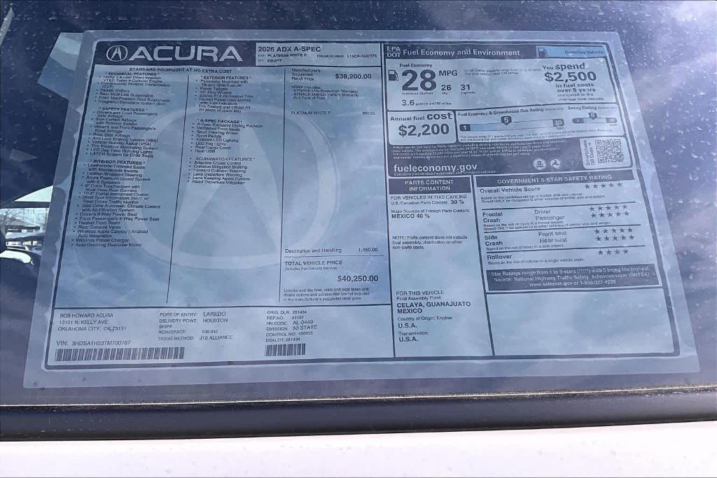 new 2026 Acura ADX car, priced at $40,250