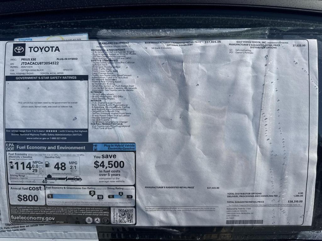 new 2026 Toyota Prius Plug-In Hybrid car, priced at $37,600