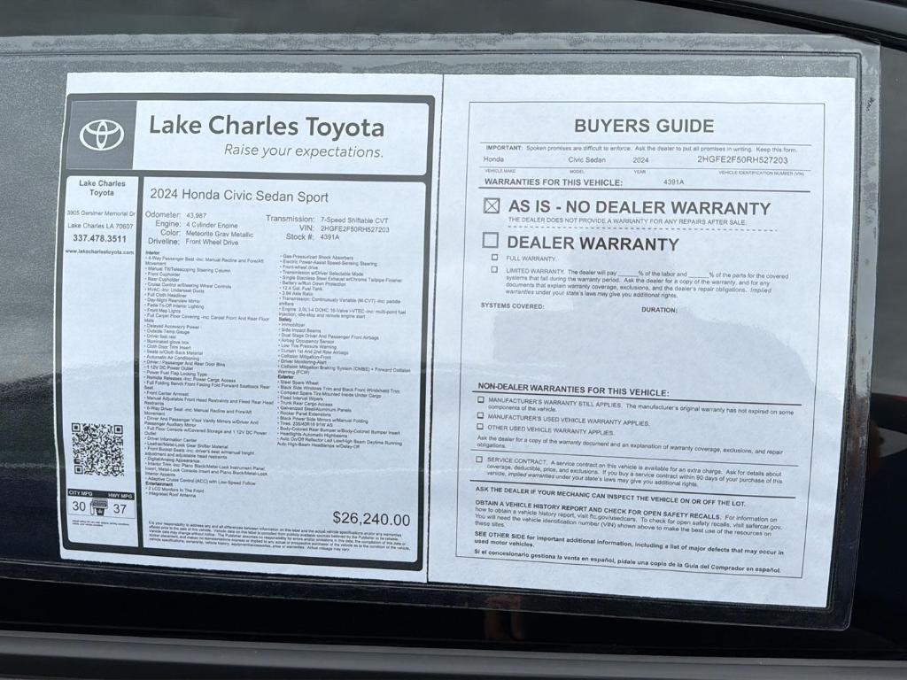 used 2024 Honda Civic car, priced at $23,598