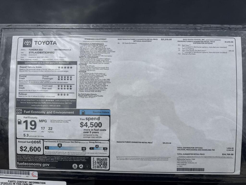 new 2026 Toyota Tundra car, priced at $50,709