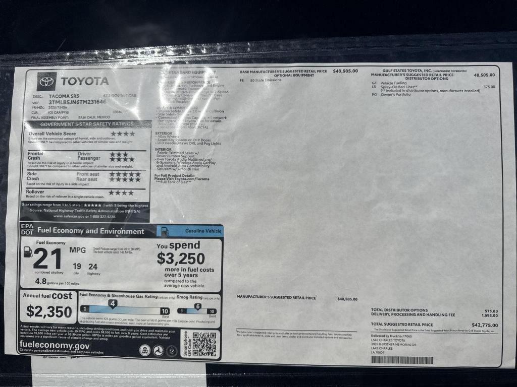 new 2026 Toyota Tacoma car, priced at $40,554