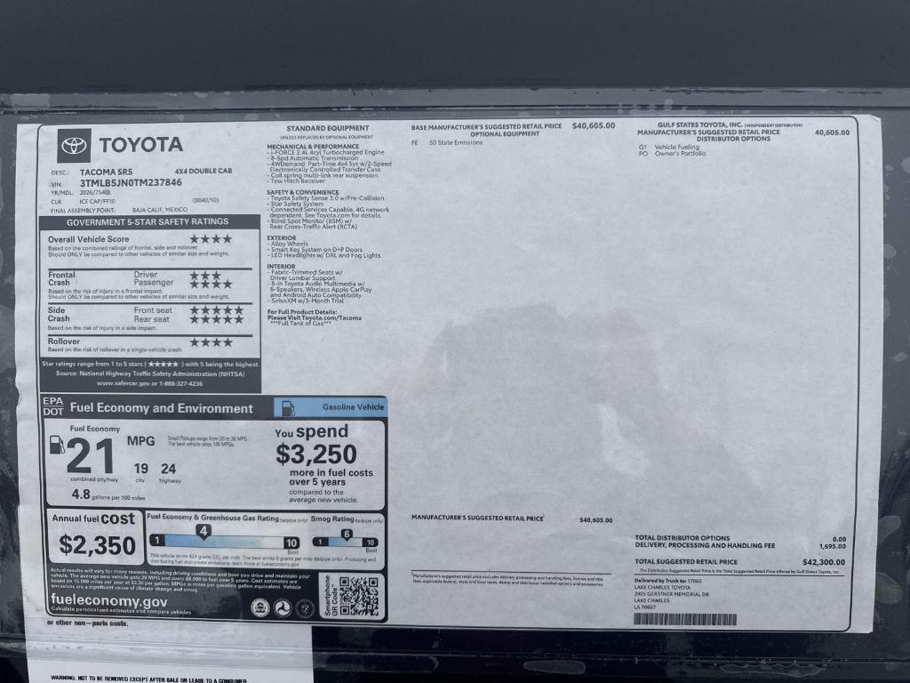 new 2026 Toyota Tacoma car, priced at $40,616