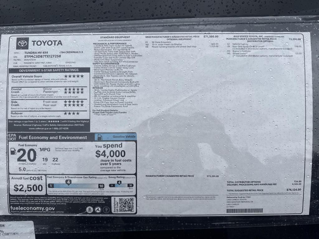 new 2026 Toyota Tundra Hybrid car, priced at $67,823