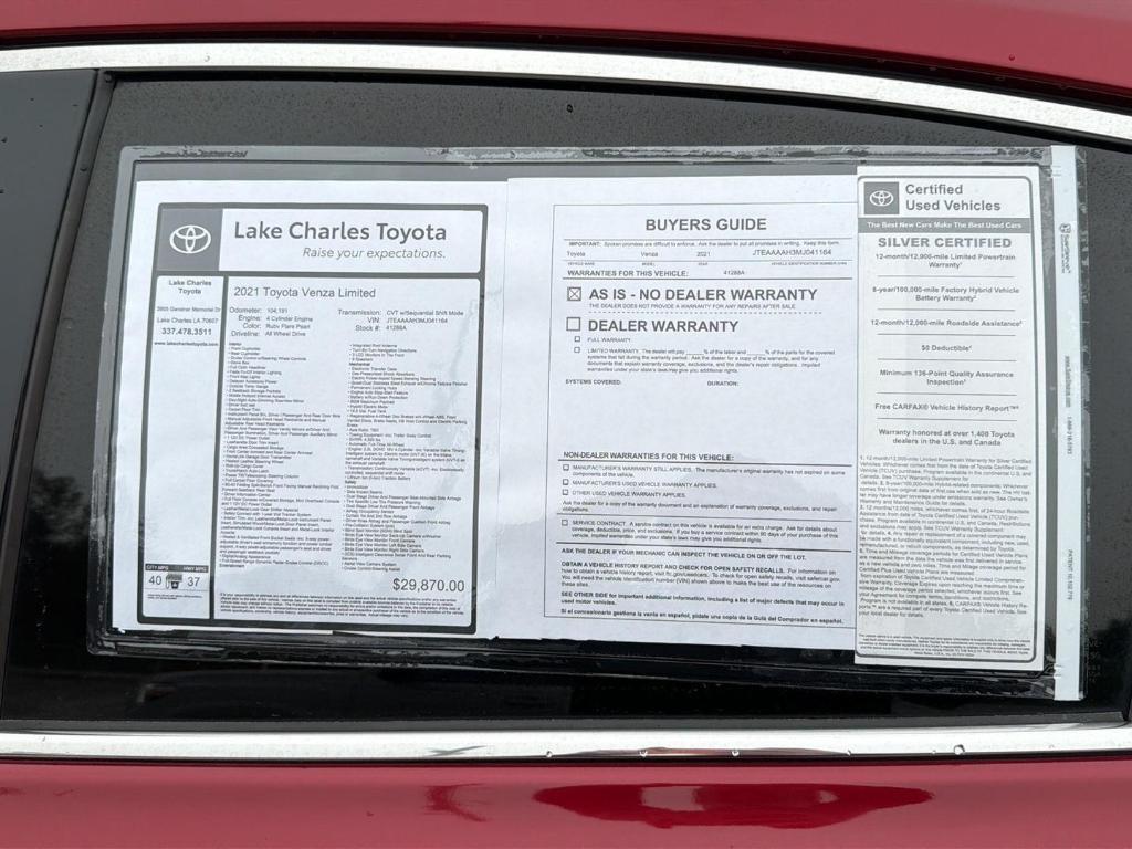 used 2021 Toyota Venza car, priced at $21,269