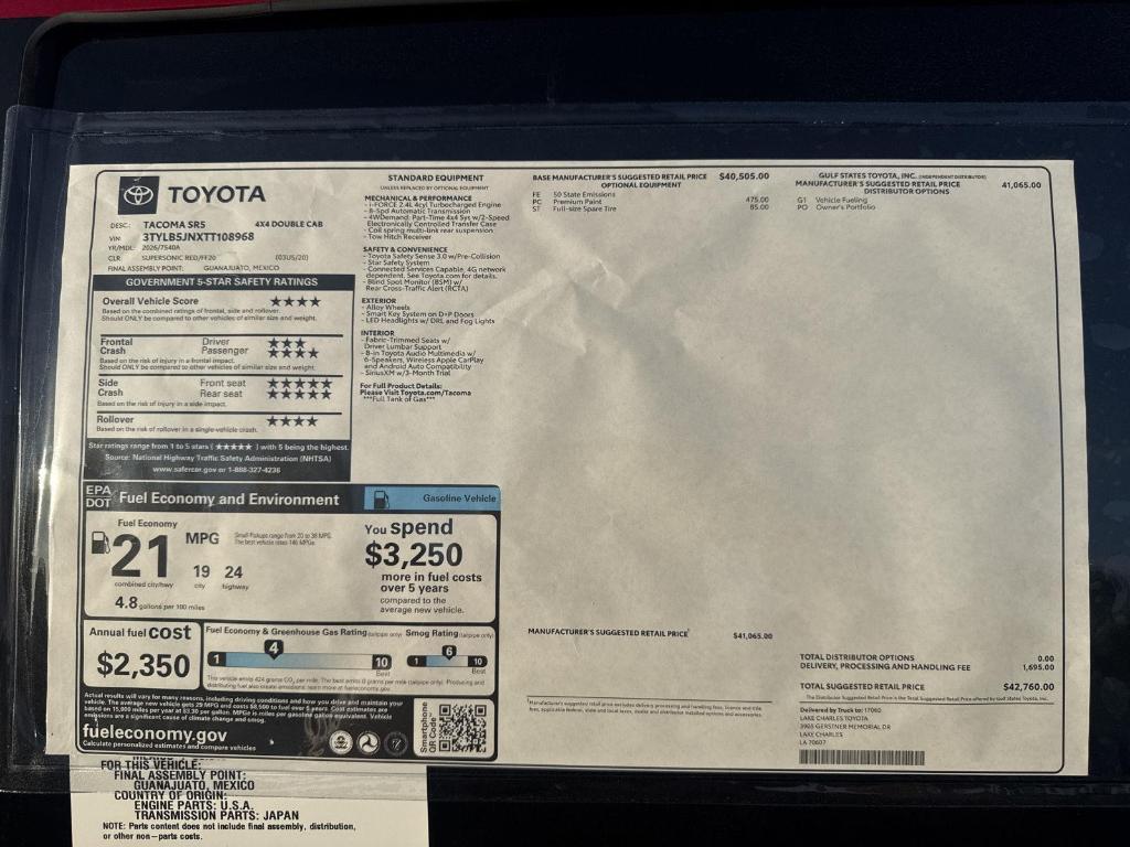 new 2026 Toyota Tacoma car, priced at $40,524