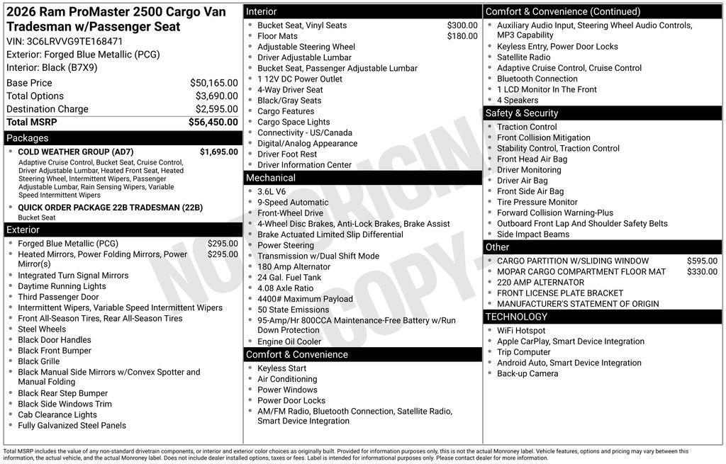 new 2026 Ram ProMaster 2500 car, priced at $50,238