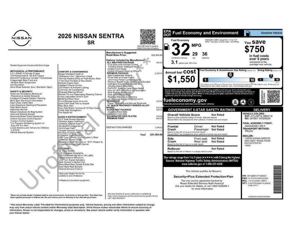 new 2026 Nissan Sentra car, priced at $29,064