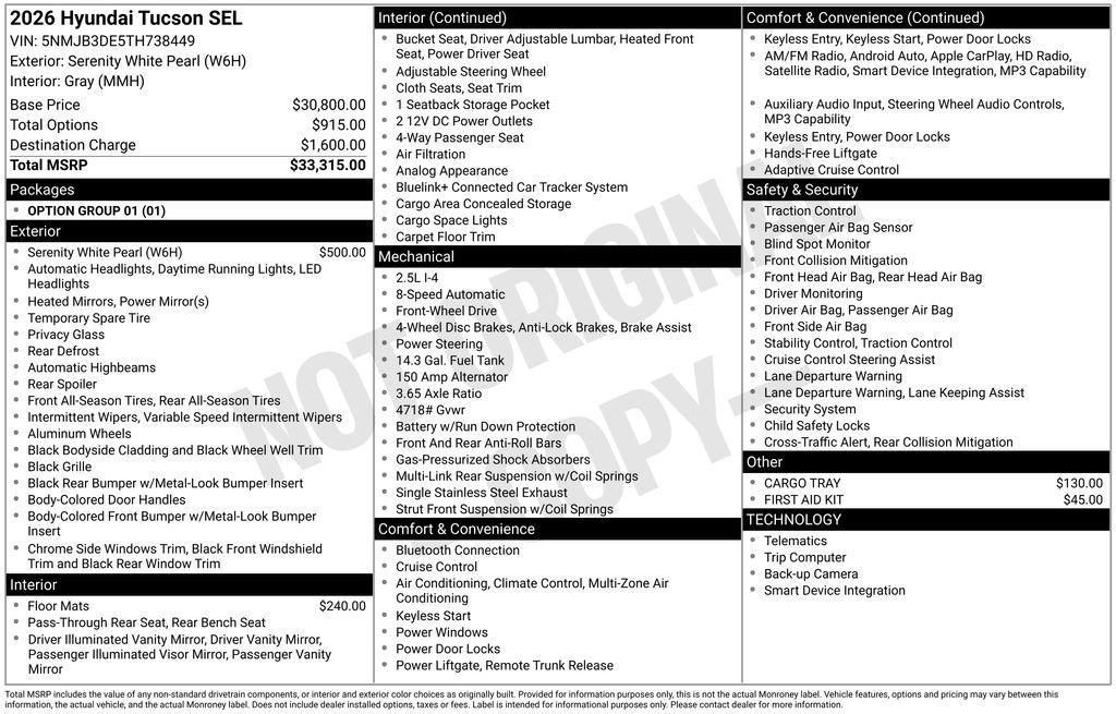 new 2026 Hyundai Tucson car, priced at $30,690