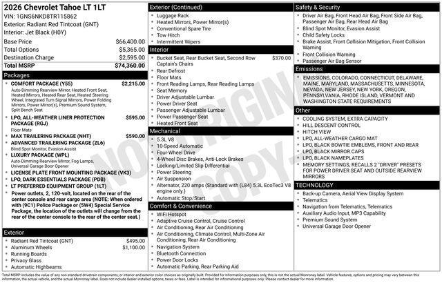 new 2026 Chevrolet Tahoe car, priced at $72,991