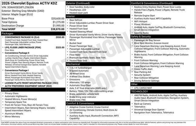 new 2026 Chevrolet Equinox car, priced at $36,800