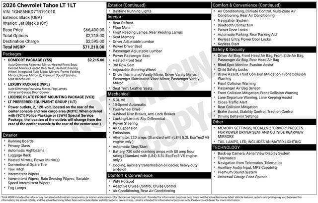 new 2026 Chevrolet Tahoe car, priced at $69,252