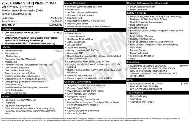new 2026 Cadillac VISTIQ car, priced at $99,685