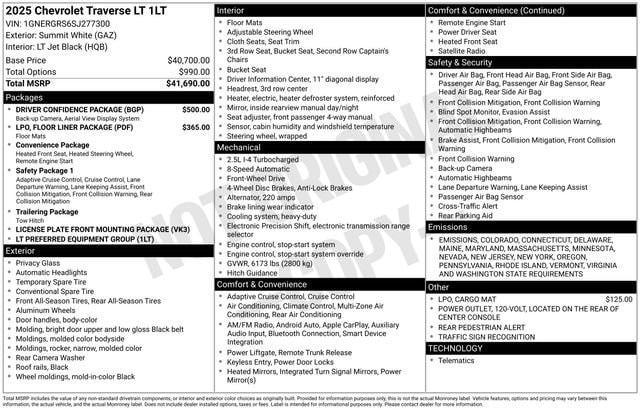 new 2025 Chevrolet Traverse car, priced at $42,100