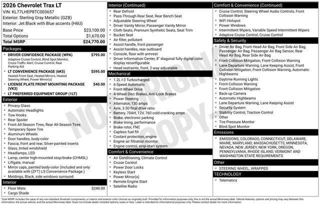 new 2026 Chevrolet Trax car, priced at $25,407