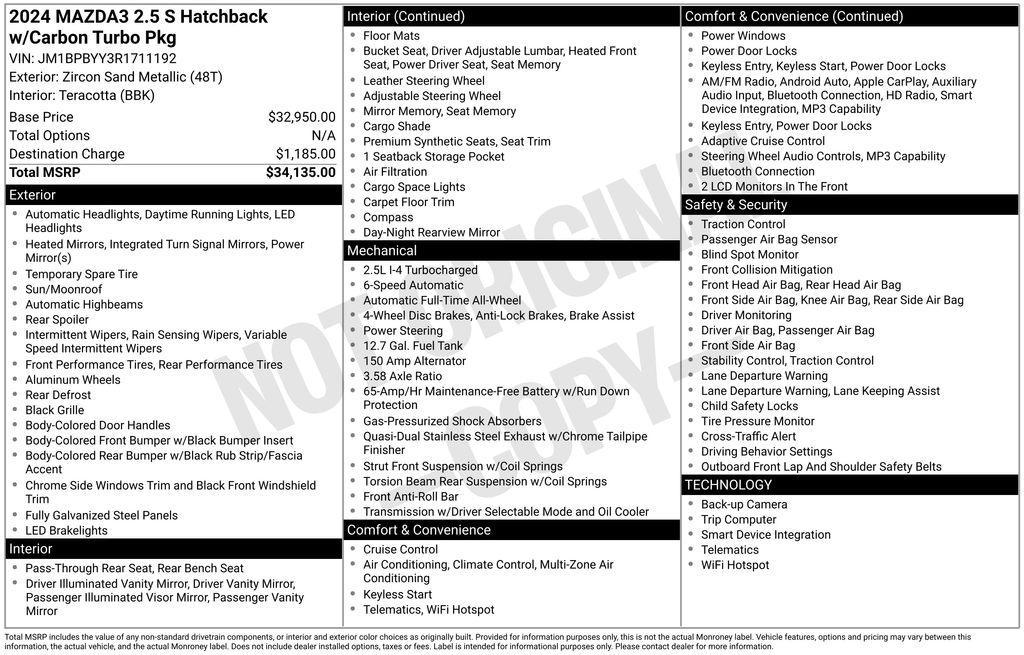 used 2024 Mazda Mazda3 car, priced at $29,137