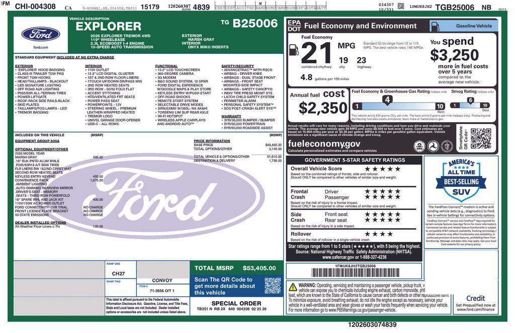 new 2026 Ford Explorer car, priced at $53,405