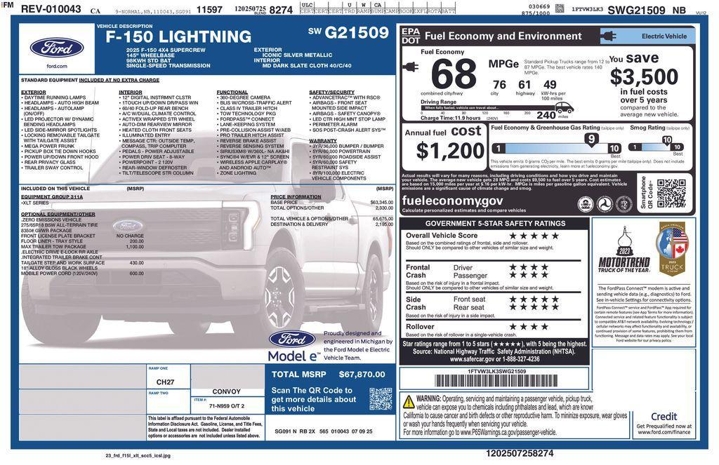 new 2025 Ford F-150 Lightning car, priced at $61,870