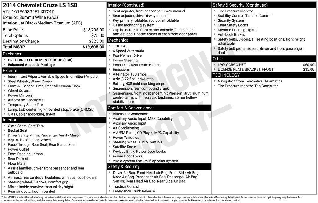 used 2014 Chevrolet Cruze car, priced at $8,988