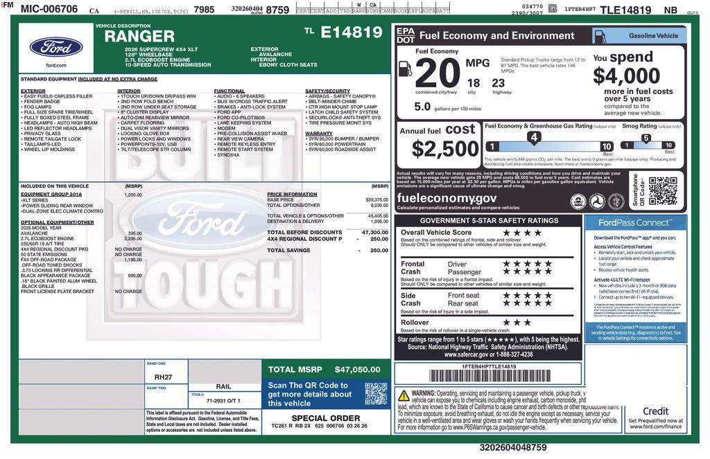 new 2026 Ford Ranger car, priced at $43,856