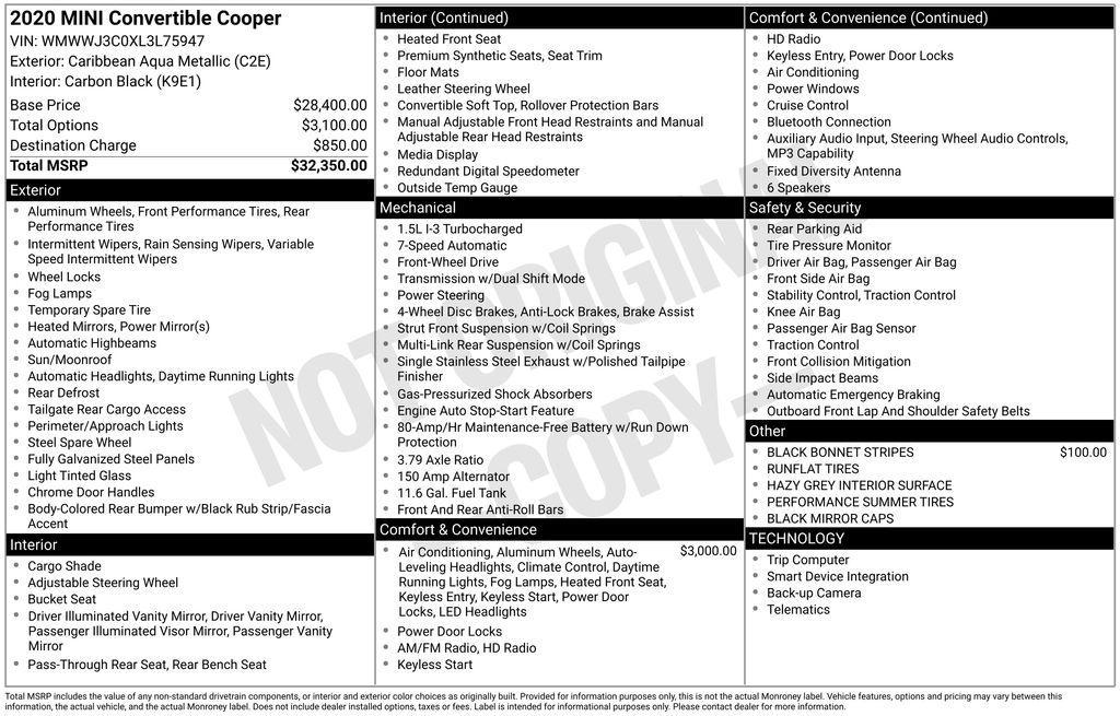 used 2020 MINI Convertible car, priced at $19,988