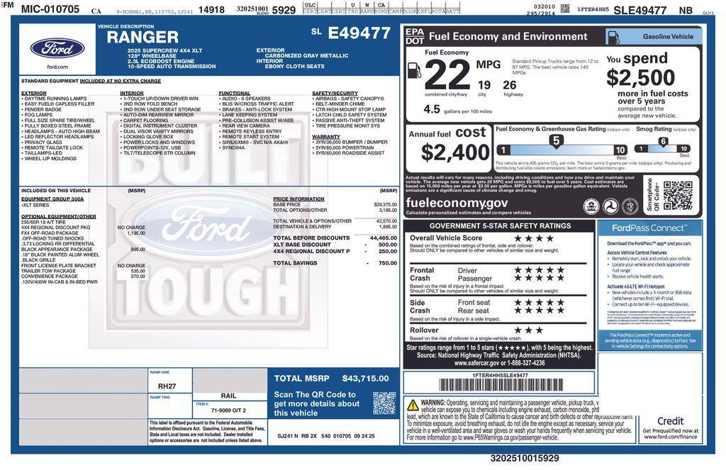 new 2025 Ford Ranger car, priced at $42,066