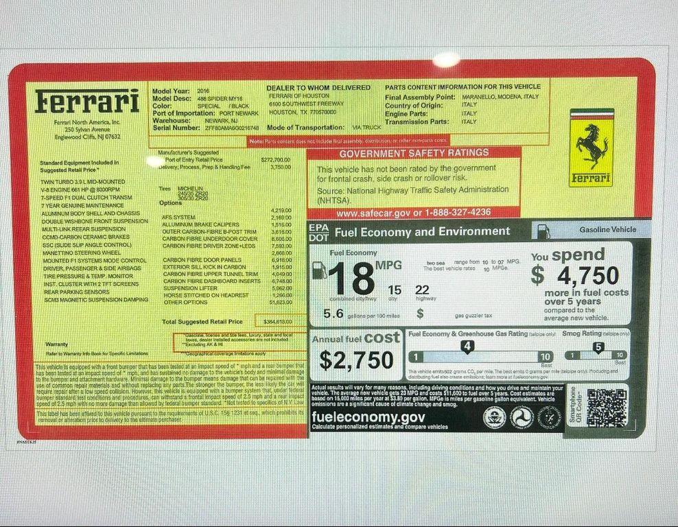 used 2016 Ferrari 488 Spider car, priced at $264,995