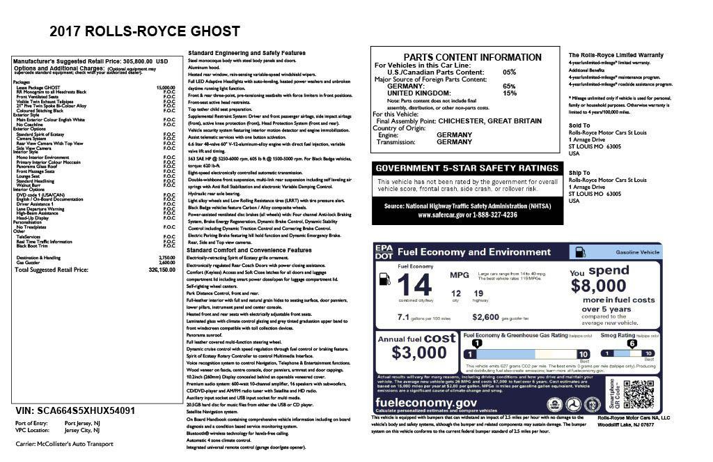 used 2017 Rolls-Royce Ghost car, priced at $124,995