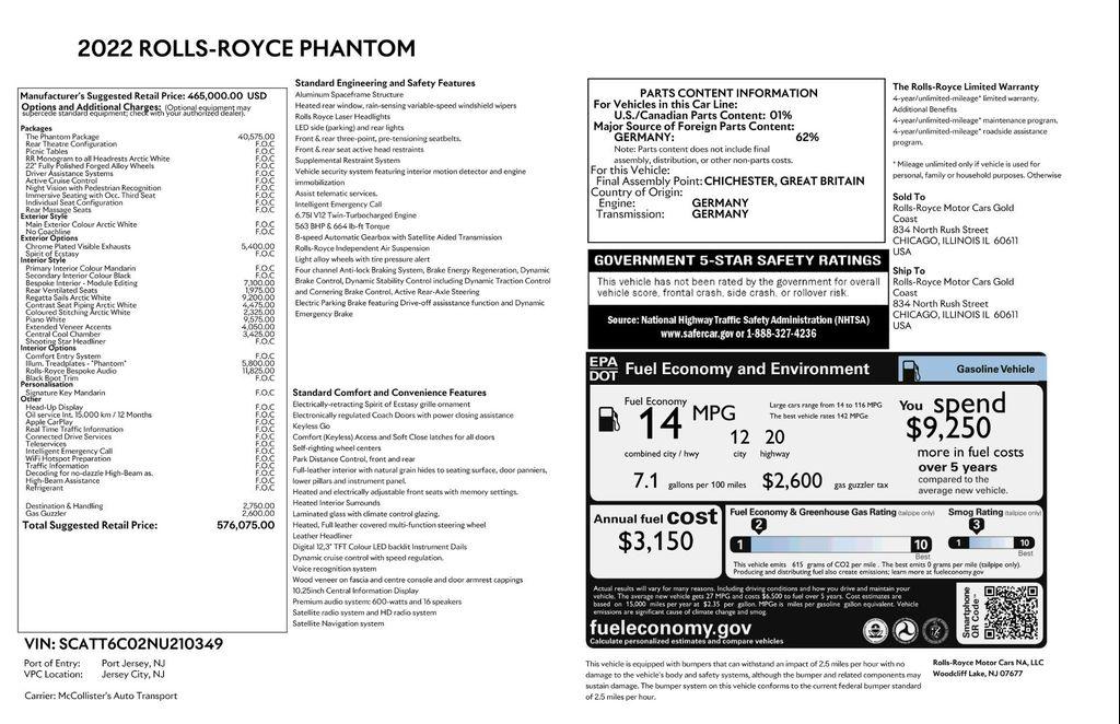 used 2022 Rolls-Royce Phantom car, priced at $464,995